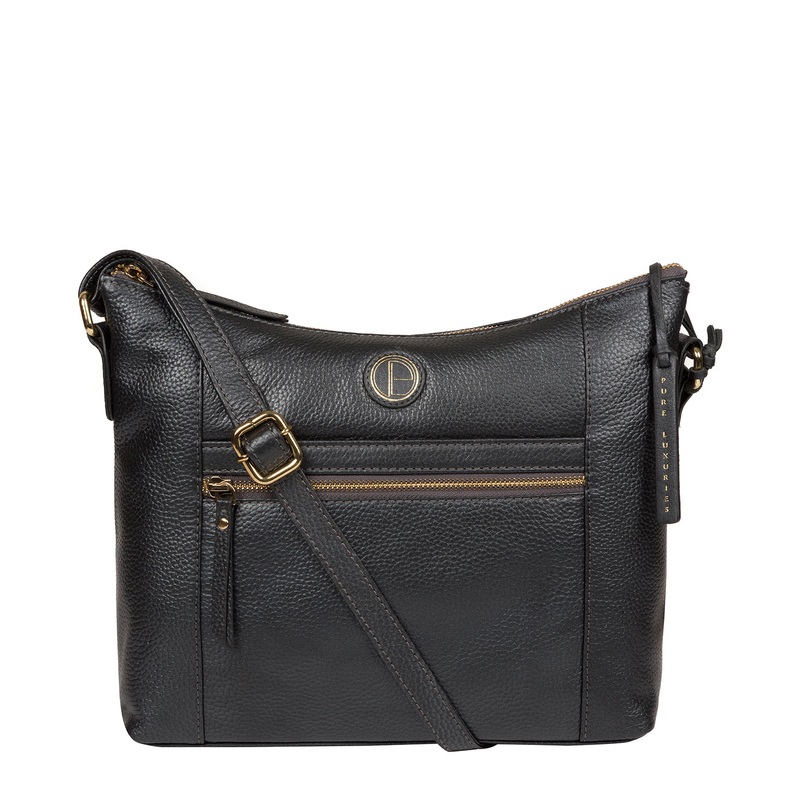 'Sequoia' Metallic Blue Steel Leather Shoulder Bag