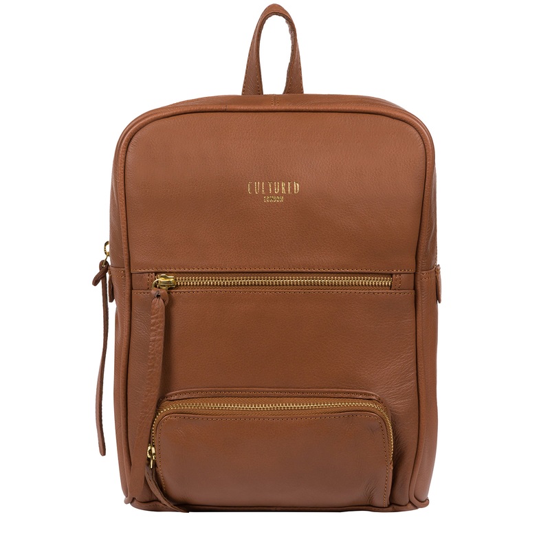 'Abbey' Dark Tan Leather Backpack