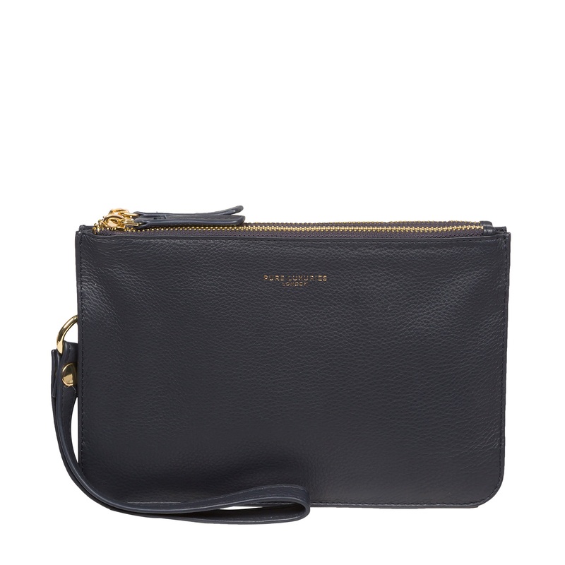'Addison' Navy Nappa Leather Clutch Bag