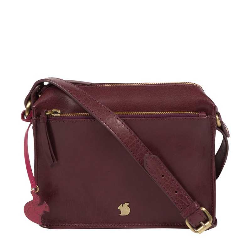 'Aurora' Plum Leather Cross Body Bag