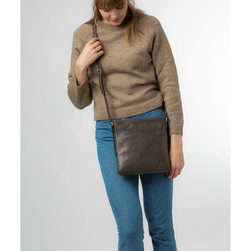 'Avril' Slate Leather Cross Body Bag