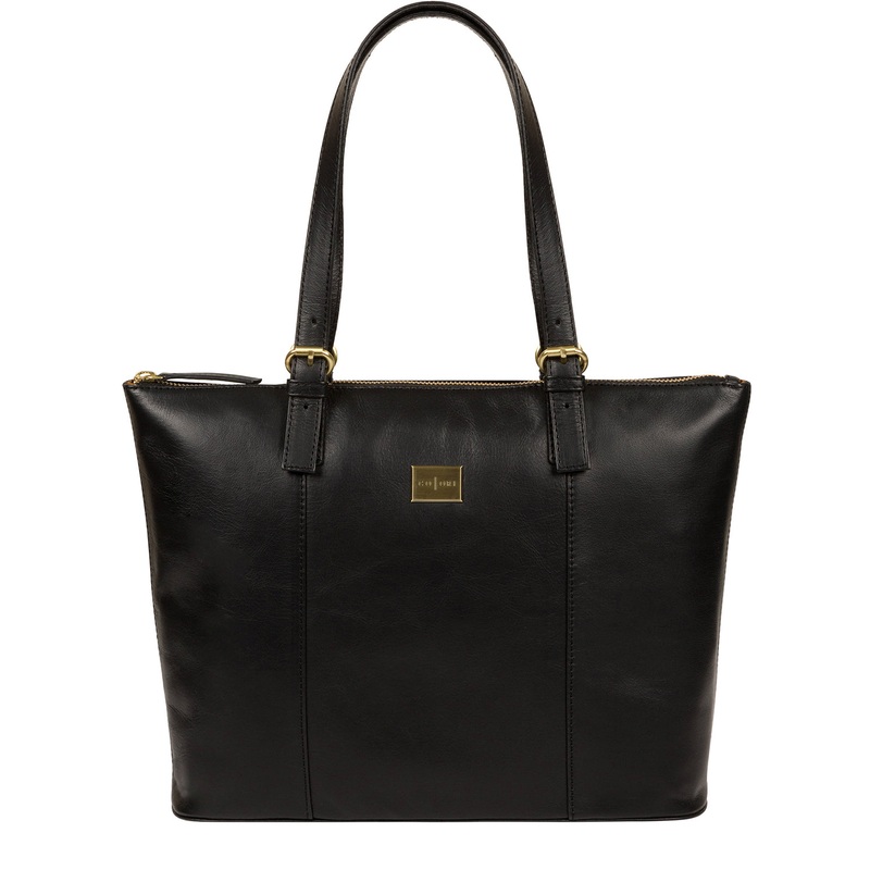 'Bianca' Italian-Inspired Black Leather Tote Bag