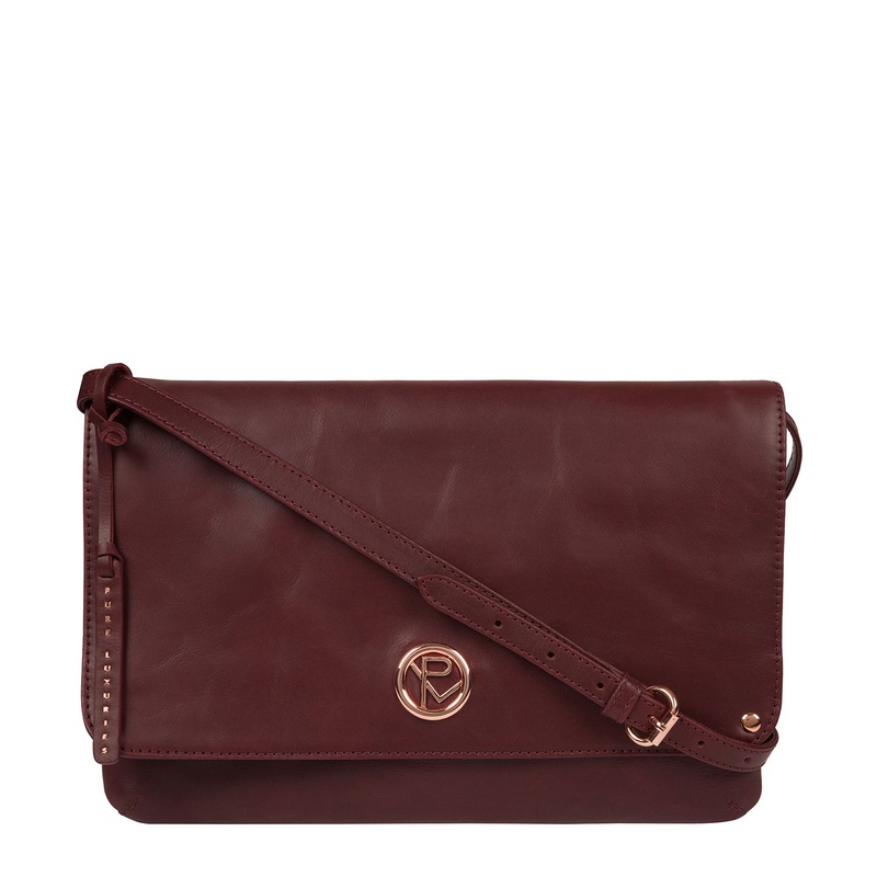 'Ermes' Burgundy Leather Cross Body Clutch Bag