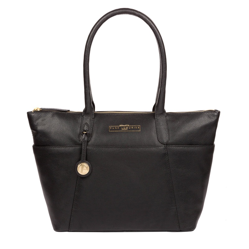 'Everly' Black Leather Tote Bag