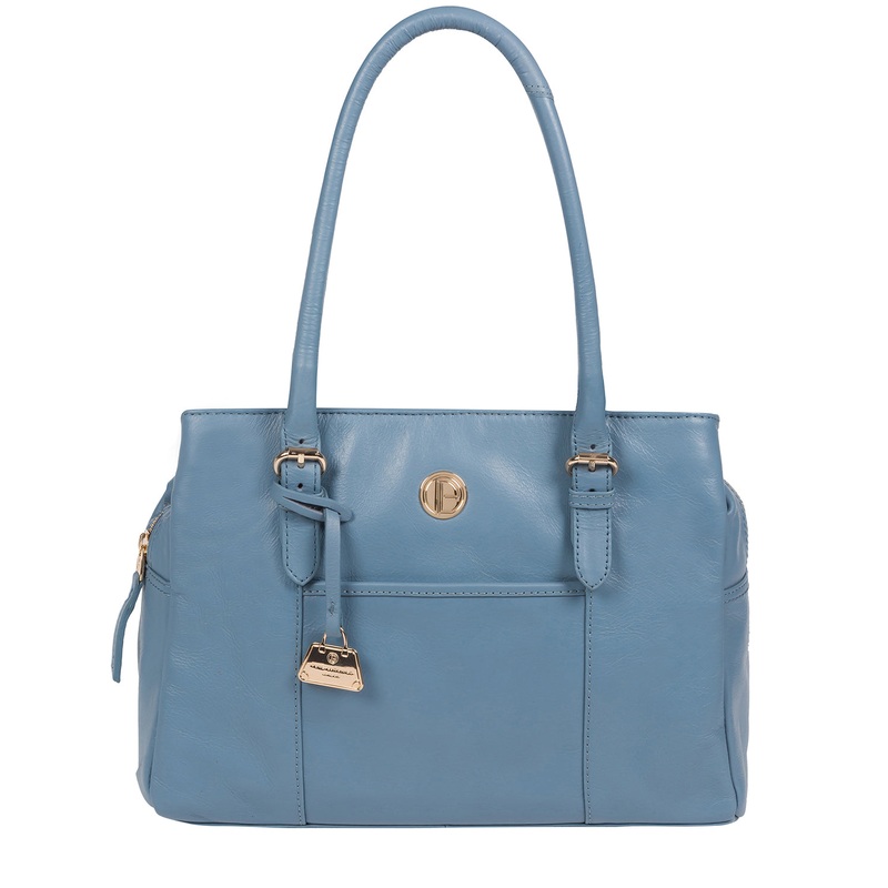 'Fleur' Dusky Blue Leather Handbag