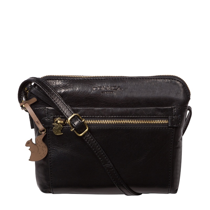 'Frida' Black Leather Cross Body Bag