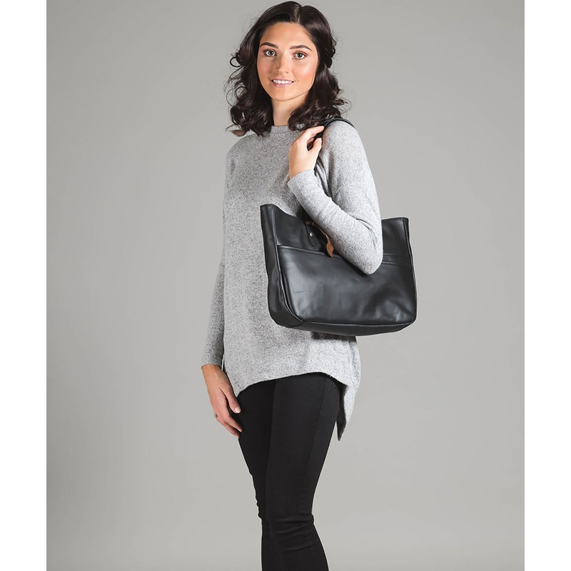 'Heron' Vintage Black Handcrafted Leather Tote Bag