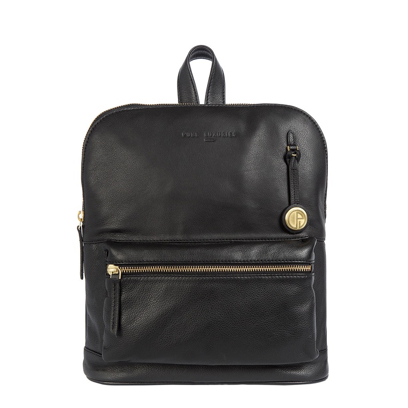 'Ingleby' Black Leather & Gold-Coloured Detail Backpack