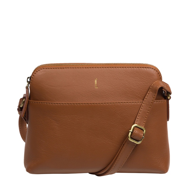 'Janelle' Tan Leather Cross Body Bag