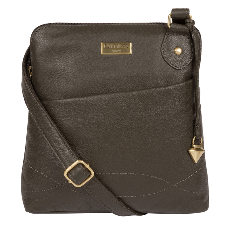 'Jarah' Olive Leather Cross Body Bag