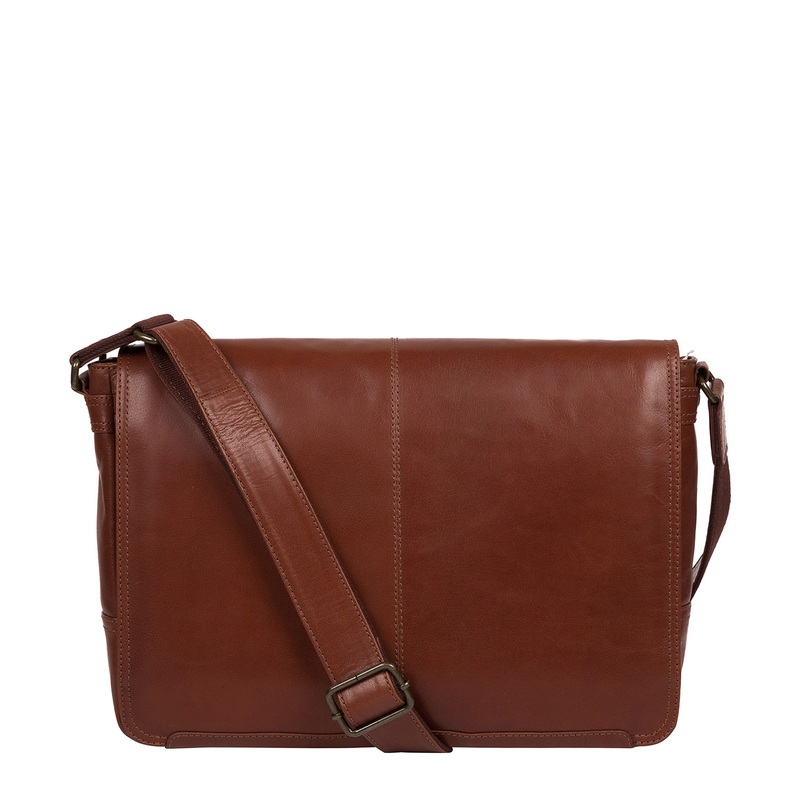 'Leao' Conker Brown Leather Messenger Bag