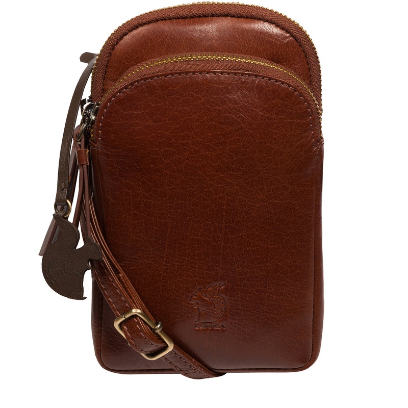 'Leia' Conker Brown Leather Cross Body Phone Bag