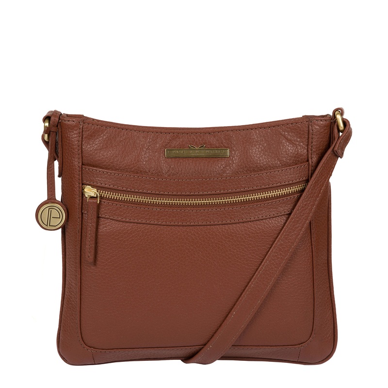 'Lily' Dark Tan Leather Cross Body Bag