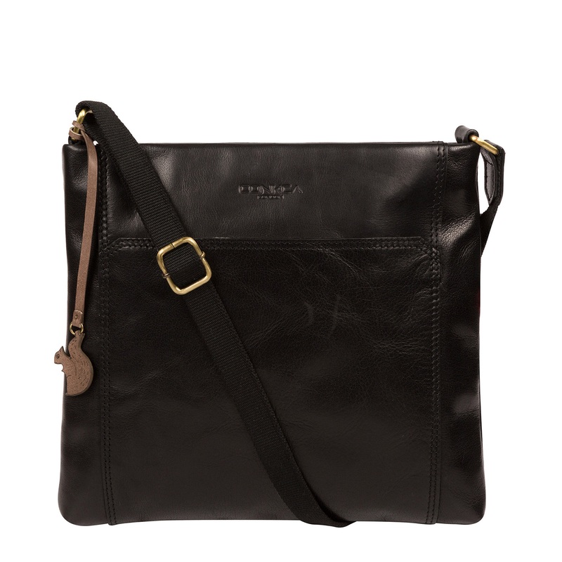 'Lina' Black Leather Cross Body Bag