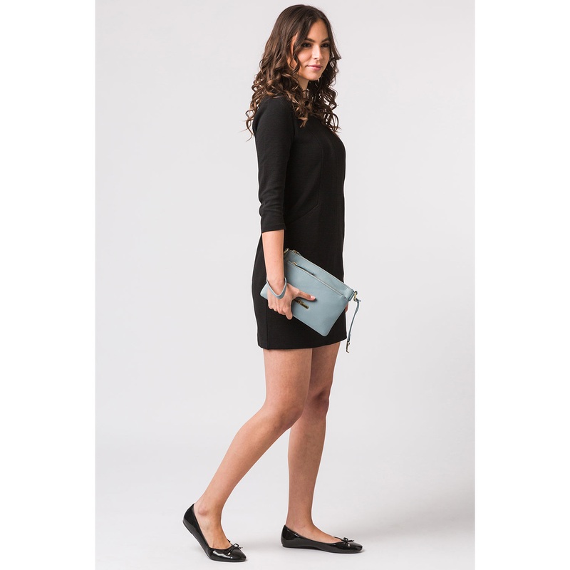 'Lytham' Cashmere Blue Leather Cross Body Clutch Bag