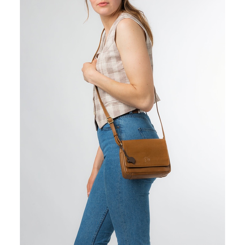 'Marta' Dark Tan Leather Cross Body Bag