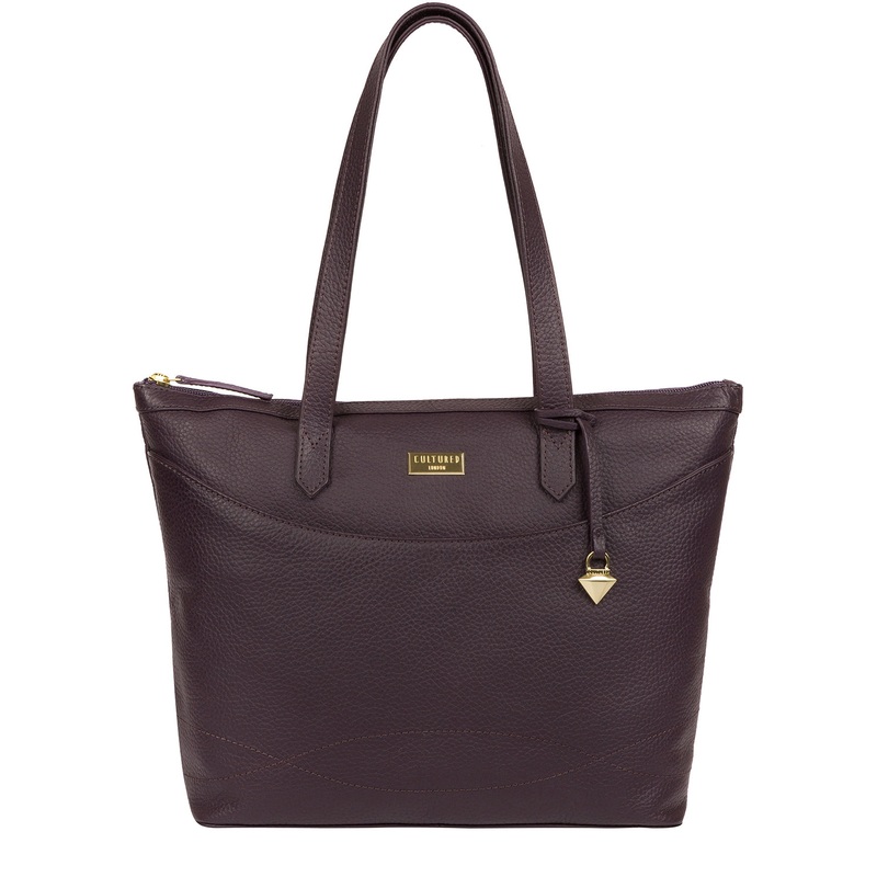 'Oriana' Fig Leather Tote Bag