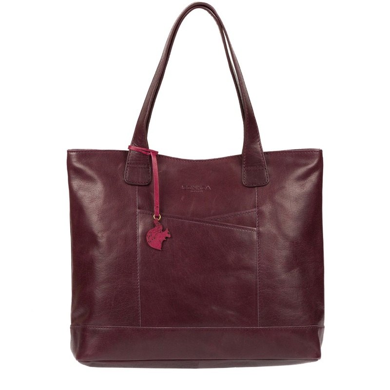 'Patience' Plum Leather Tote Bag
