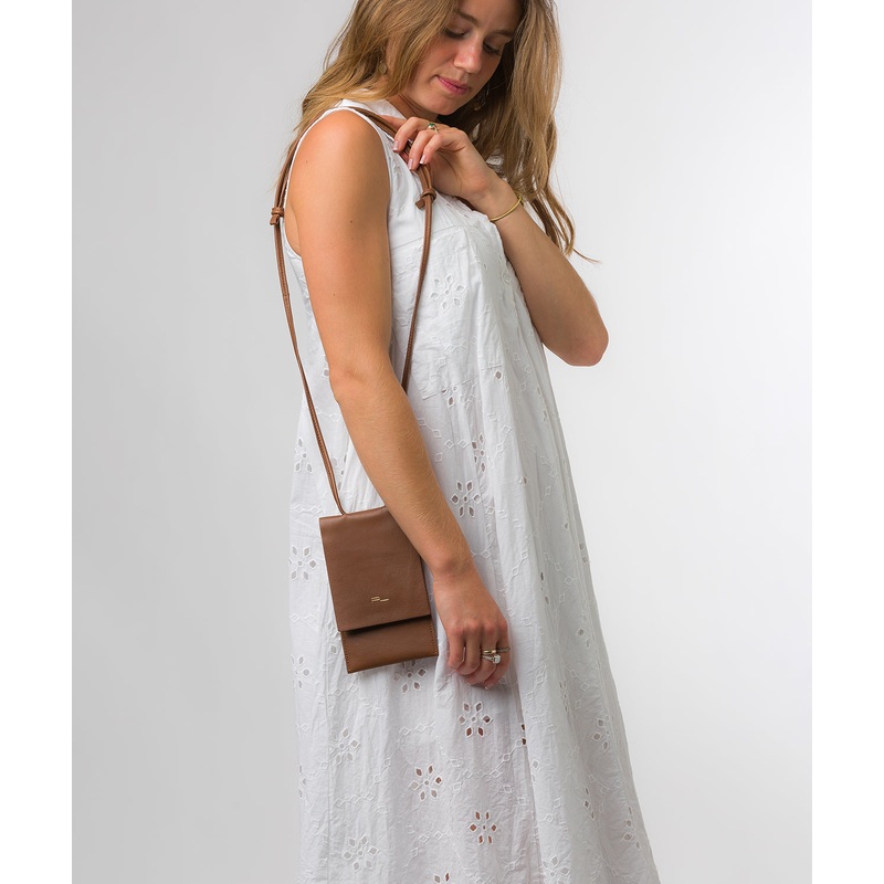 'Rina' Chestnut Nappa Leather Cross Body Phone Bag