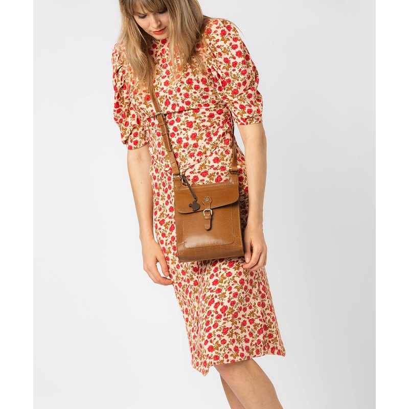 'Sasha' Dark Tan Leather Cross Body Bag