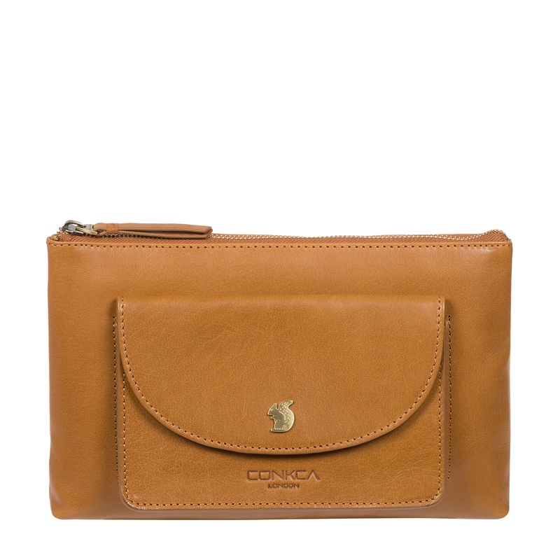 'Treasure' Dark Tan Leather Clutch Bag