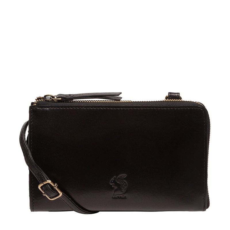 'Winnie' Black Leather Cross Body Phone Clutch Bag