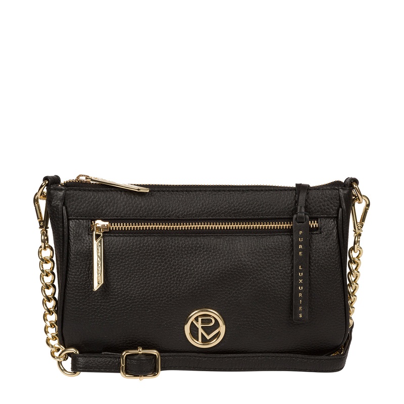 'Yvette' Black Leather Cross Body Clutch Bag