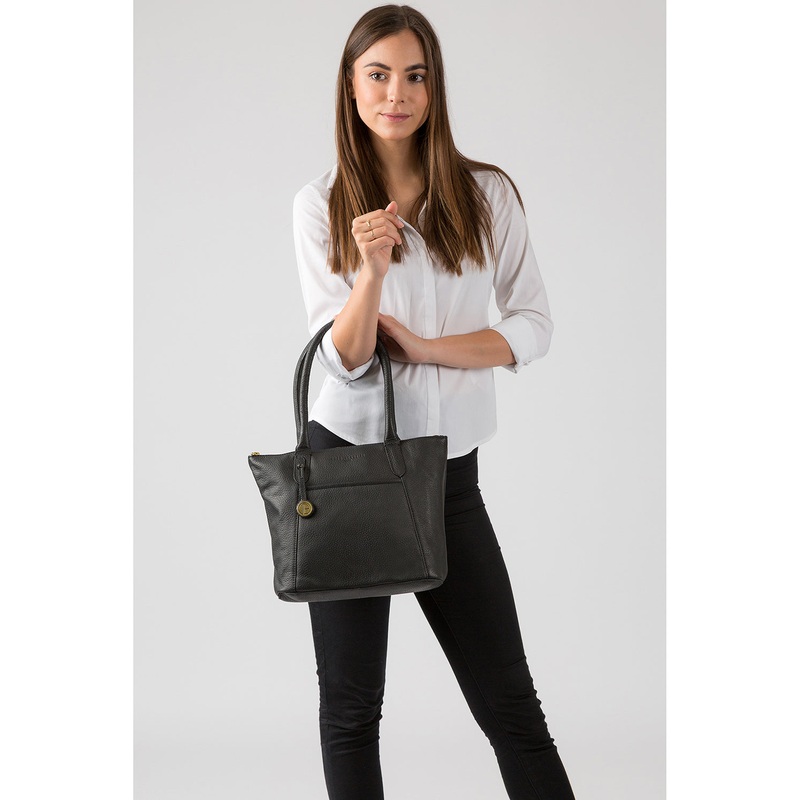 'Alnwick' Black & Gold-Coloured Detail Small Leather Tote
