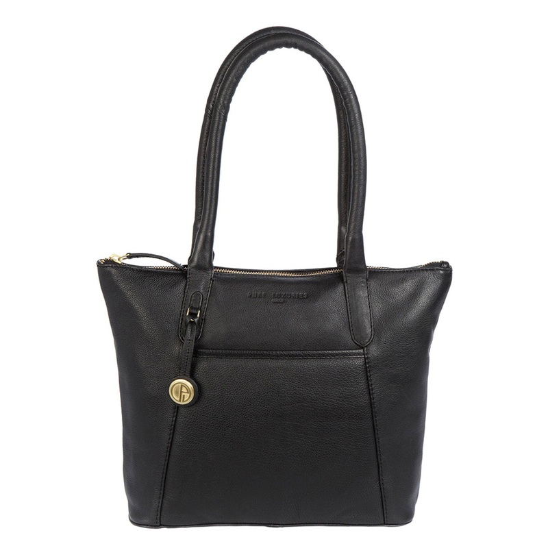 'Alnwick' Black Leather & Gold-Coloured Detail Small Tote