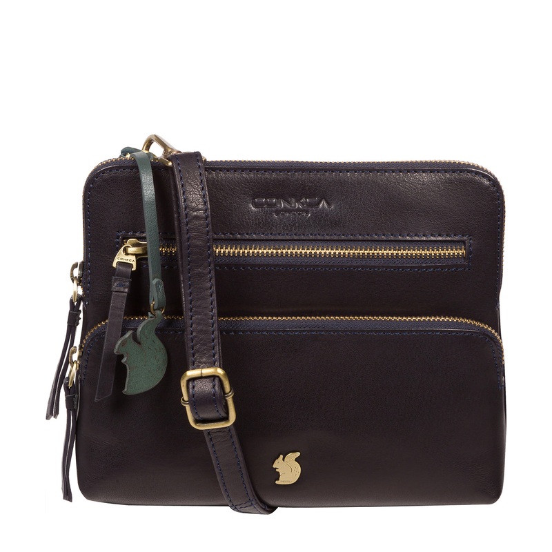 'Angel' Navy Leather Cross Body Clutch Bag