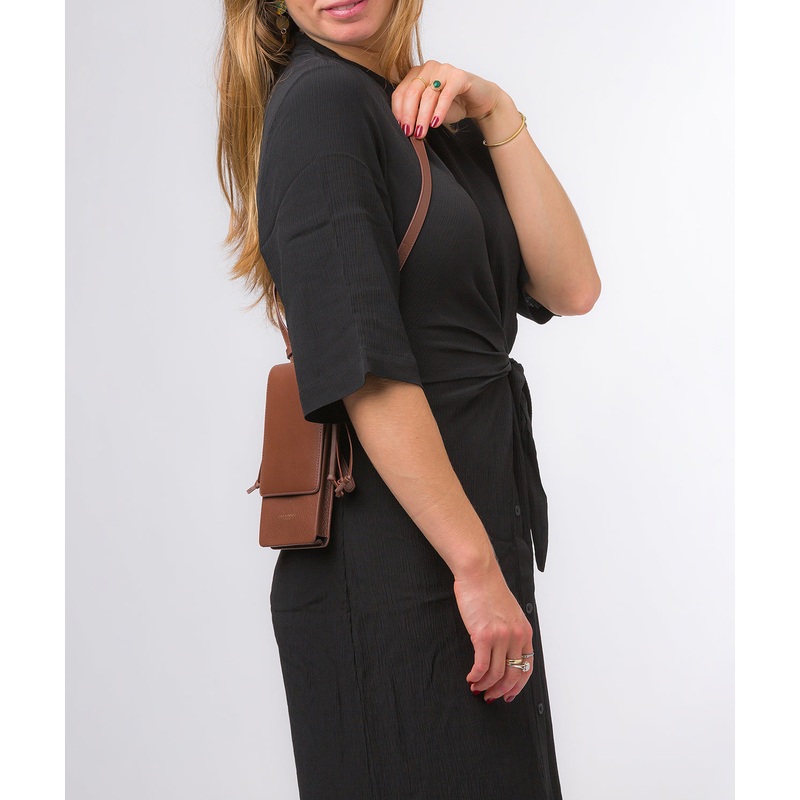 'Audrey' Dark Tan Nappa Leather Cross Body Phone Bag