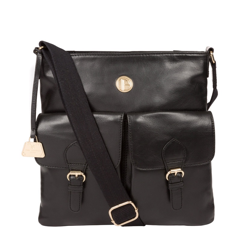 'Azalea' Jet Black Leather Cross Body Bag