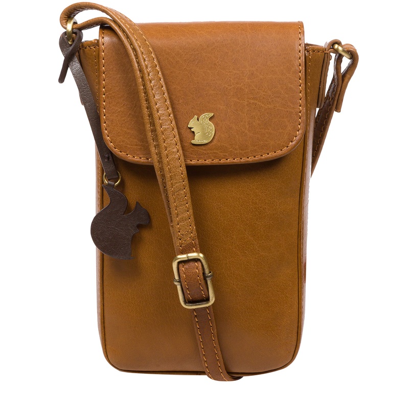 'Buzz' Dark Tan Leather Cross Body Phone Bag