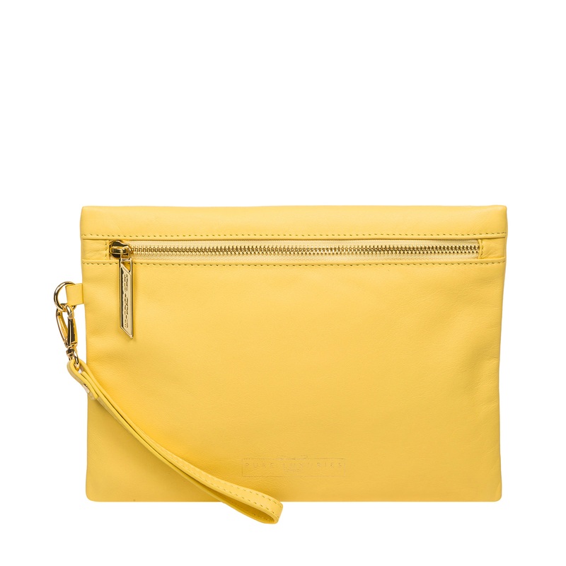 'Chalfont' Lemon Drop Leather Clutch Bag