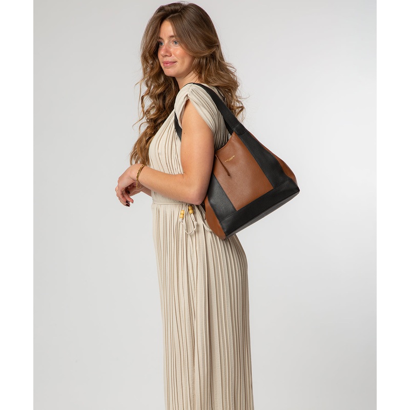'Colette' Black & Tan Leather Handbag