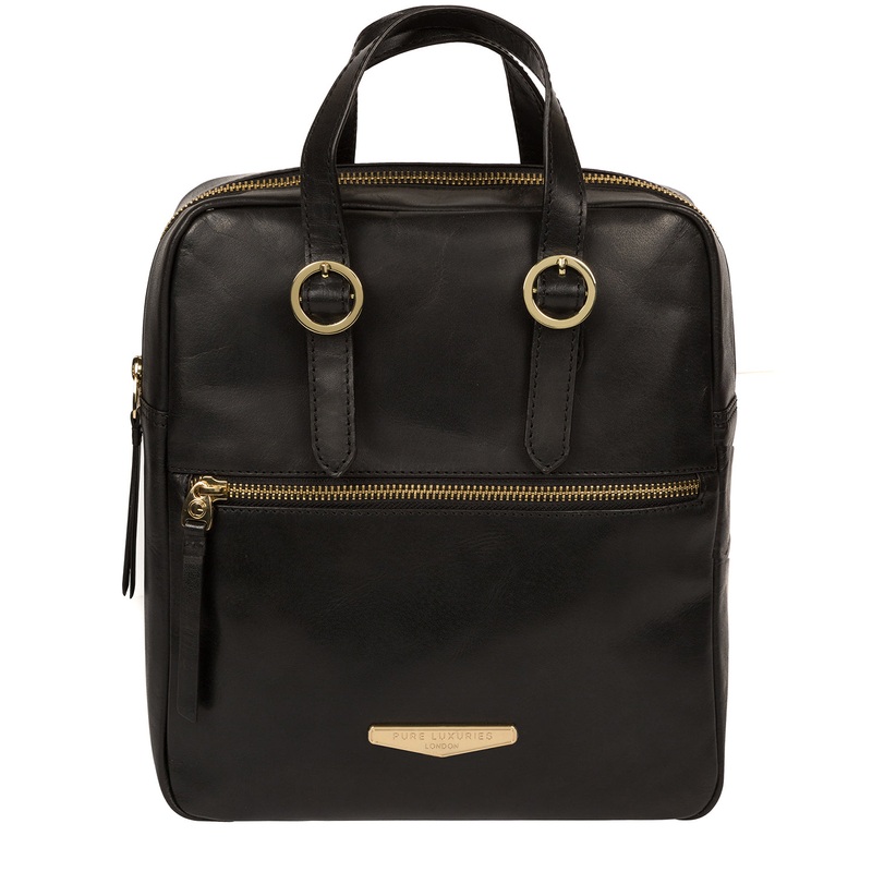 'Delfina' Black Vegetable-Tanned Leather Backpack