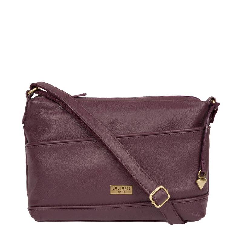 'Duana' Fig Leather Shoulder Bag