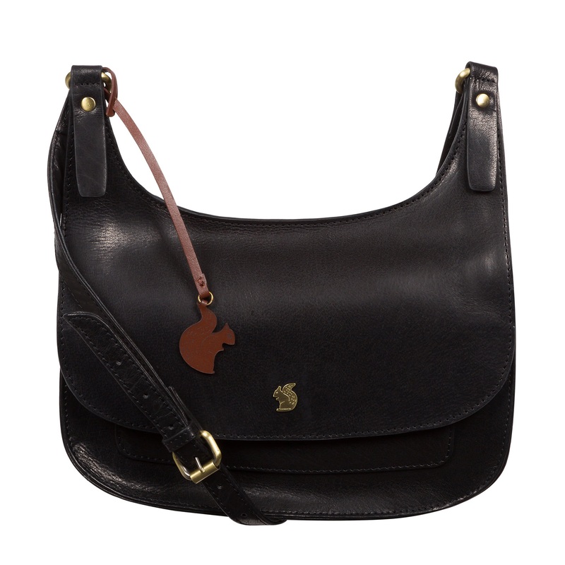 'Ellipse' Black Leather Cross Body Bag
