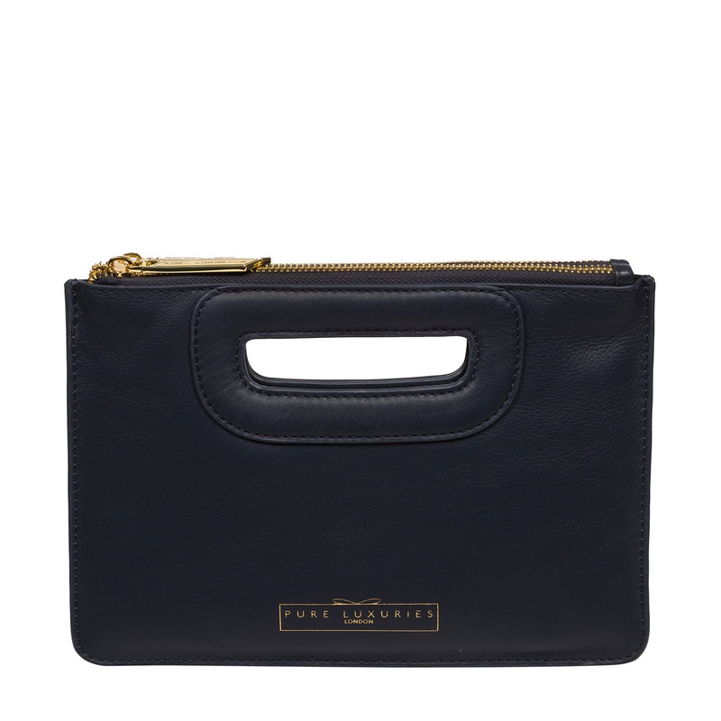 'Esher' Navy Leather Clutch Bag