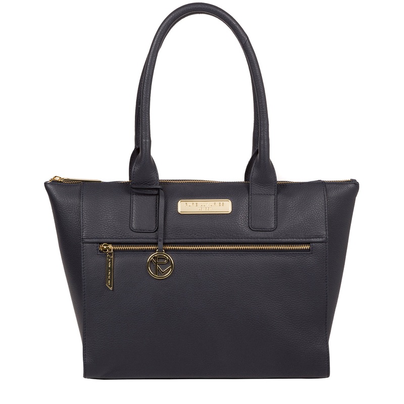 'Faye' Navy Leather Tote Bag