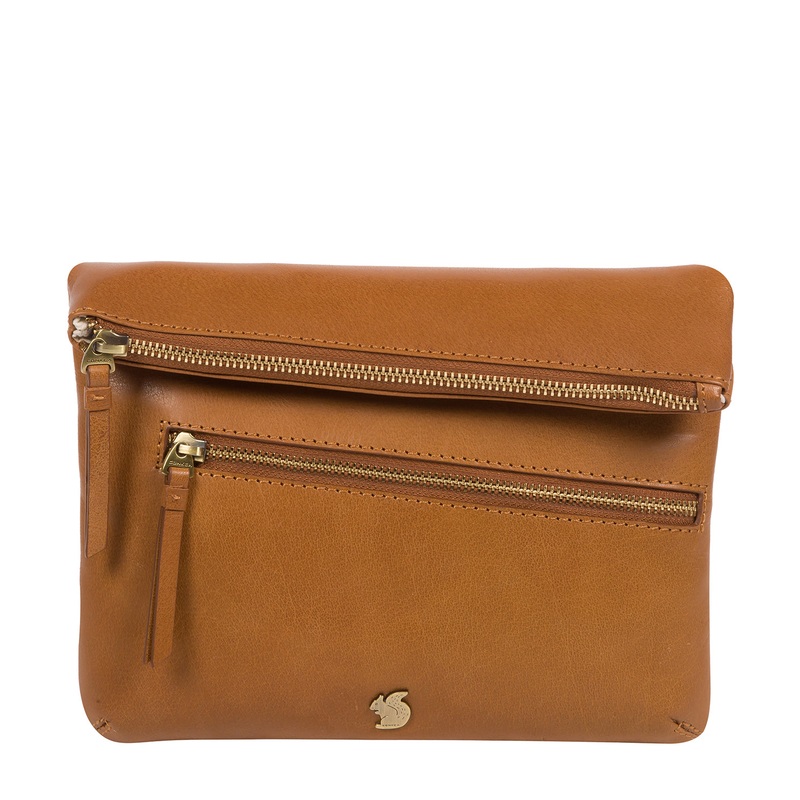 'Flare' Dark Tan Leather Clutch Bag