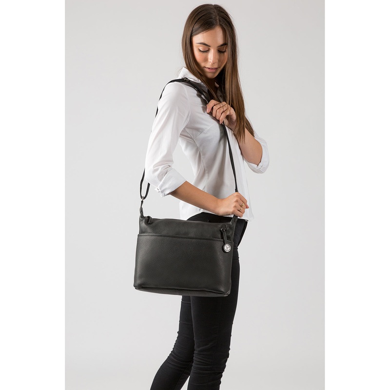 'Helmsley' Black & Platinum Leather Shoulder Bag