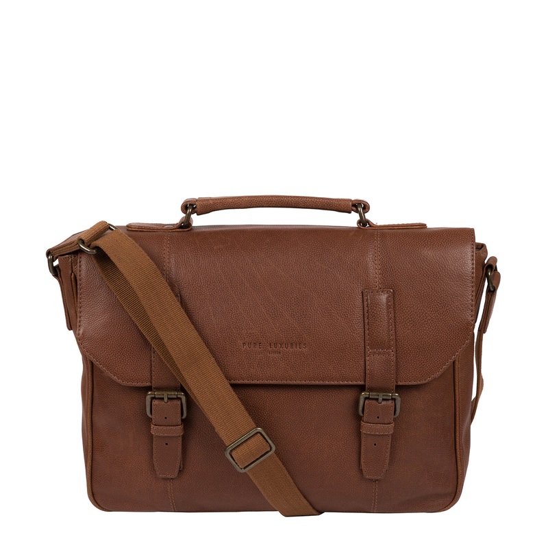 'Idris' Hazelnut Leather Briefcase