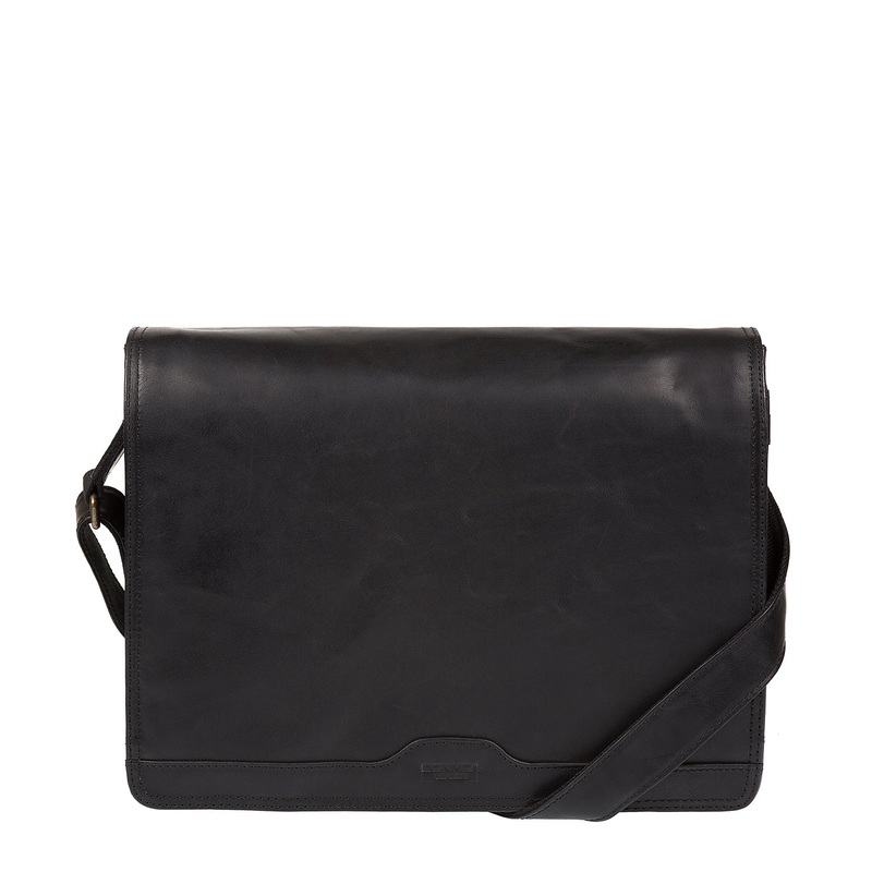 'Islington' Black Buffalo Leather Messenger Bag