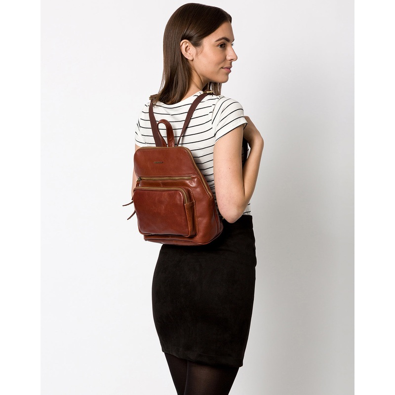 'Jackie' Cognac Handcrafted Leather Backpack