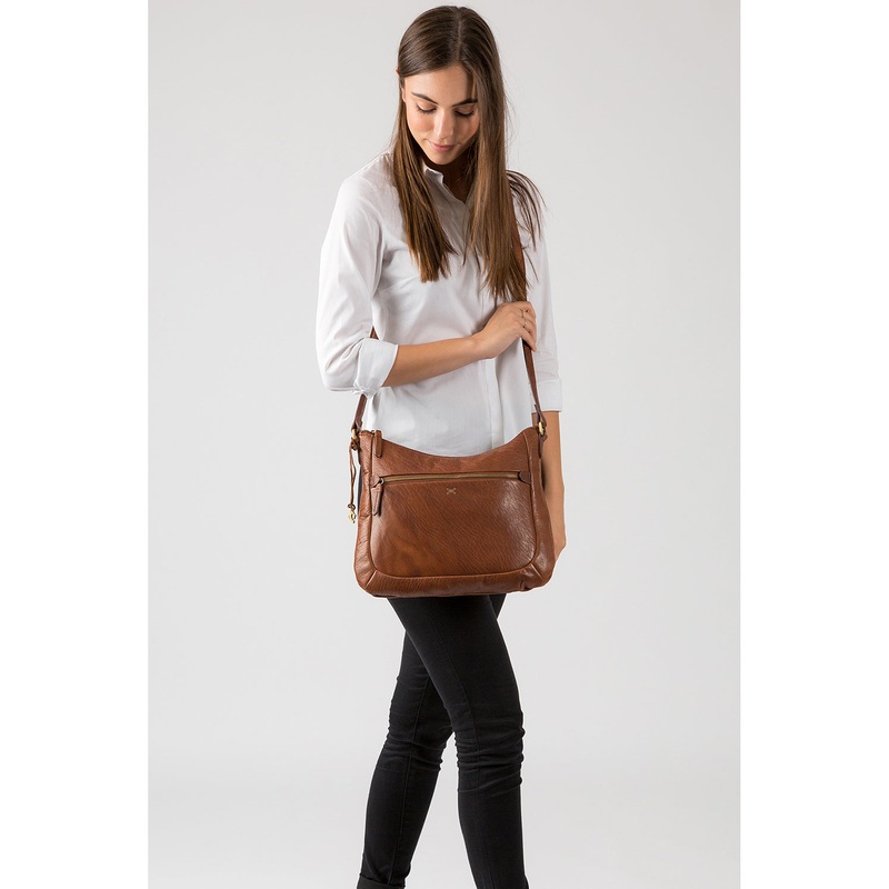 'Kay' Cognac Leather Cross Body Bag