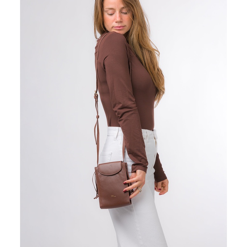 'Kiana' Dark Tan Nappa Leather Cross Body Phone Bag