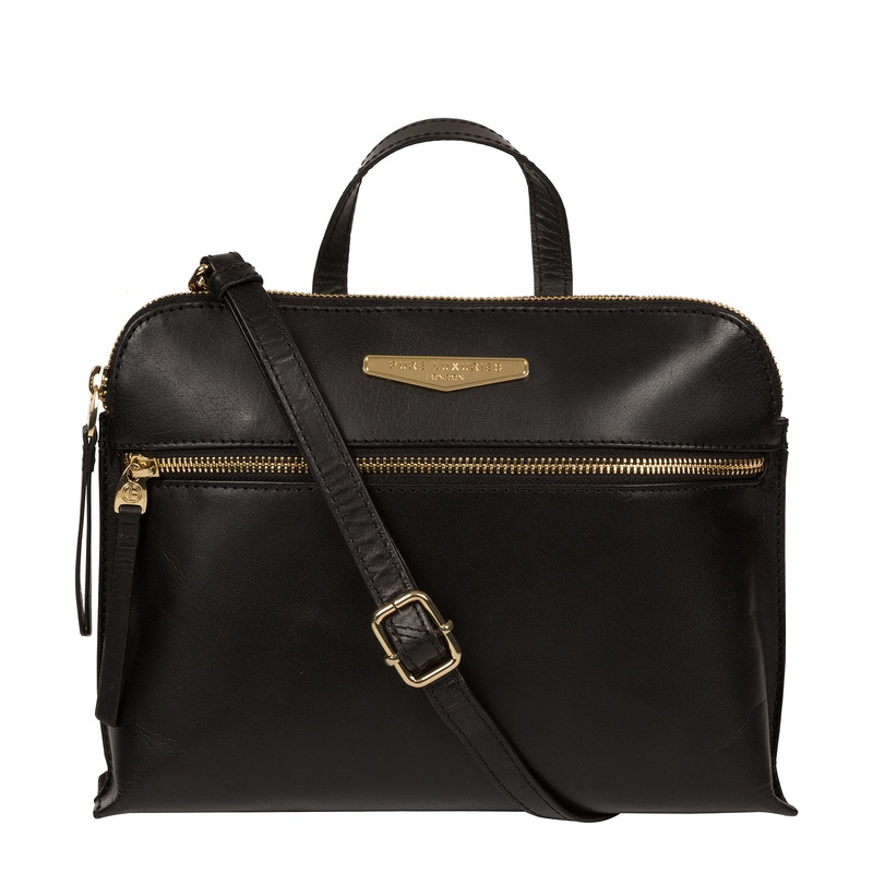 'Lauretta' Black Vegetable-Tanned Leather Cross Body Bag