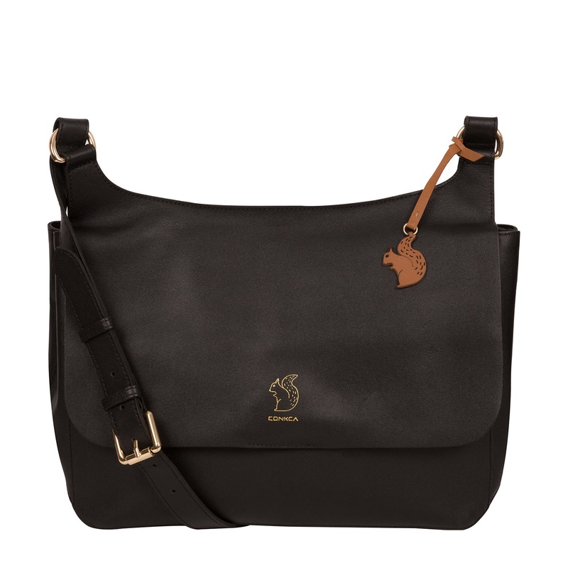 'Leto' Jet Black Vegetable-Tanned Leather Cross Body Bag