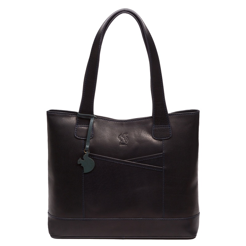 'Little Patience' Navy Leather Tote Bag